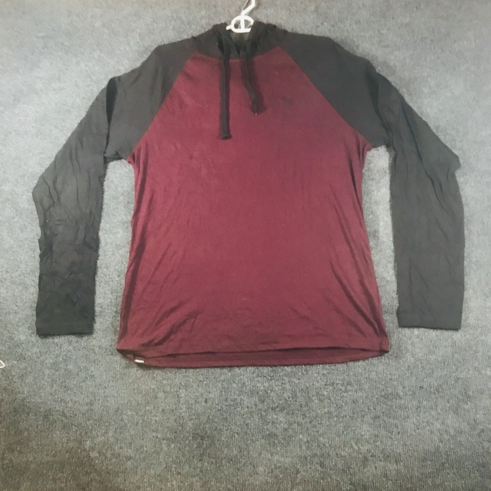 Vans Off The Wall Hoodie Mens Large Maroon Black Long Sleeve Drawstring Pullover